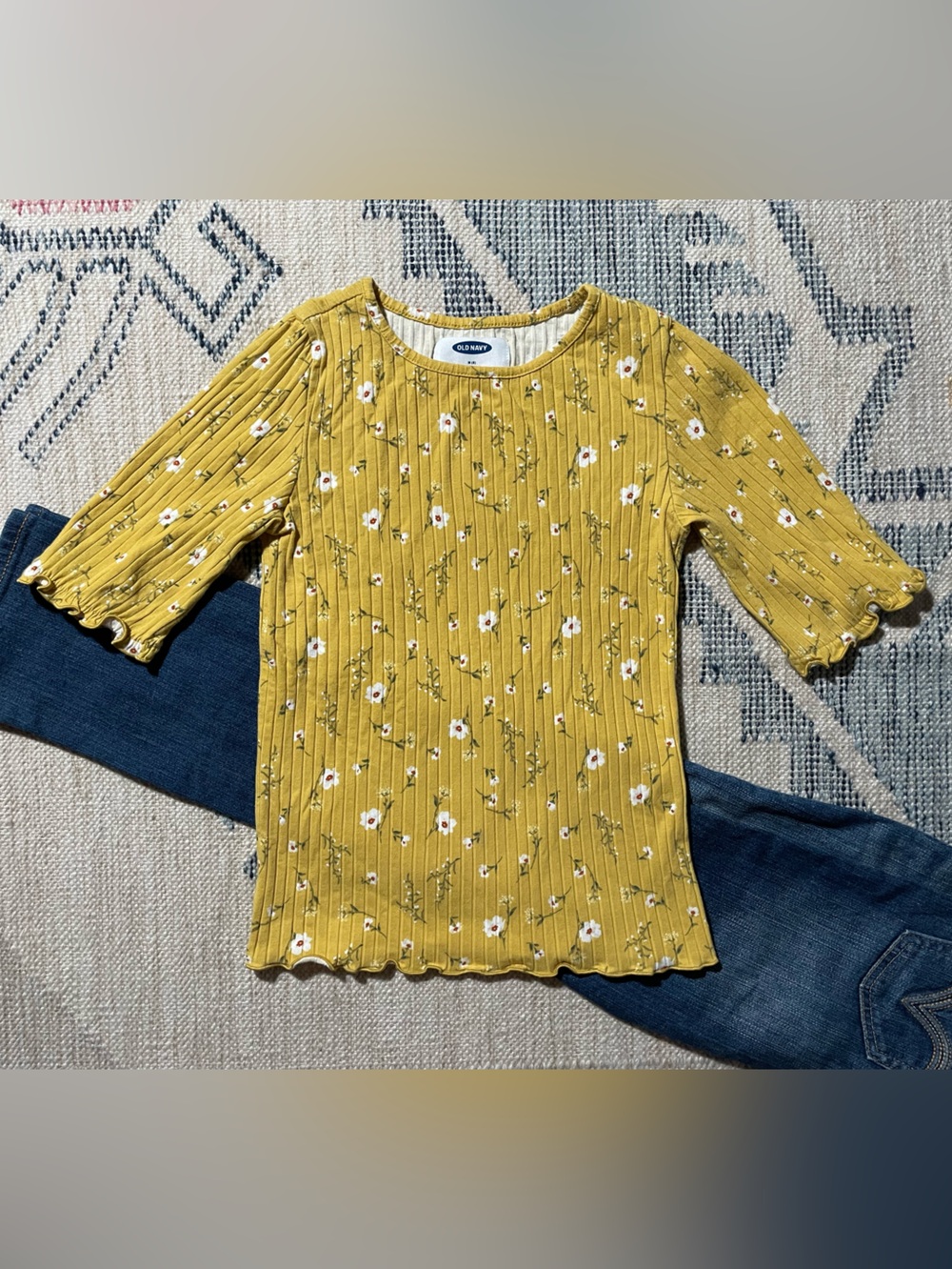 Old Navy Mustard Yellow Floral Ribbed Top,M/8